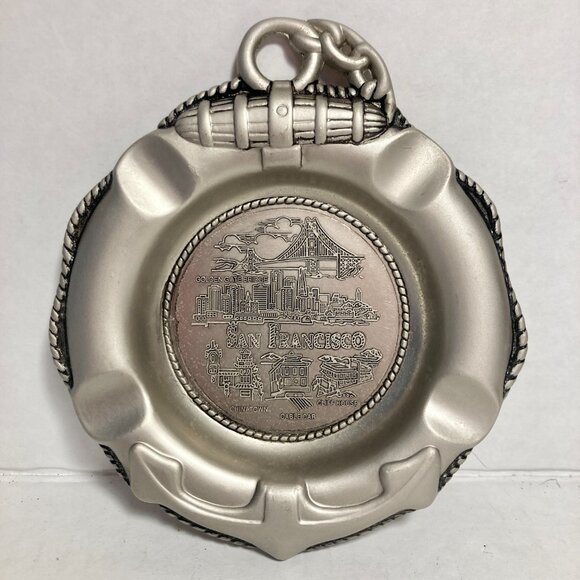 Vtg San Francisco Souvenir Ashtray Metal Golden Gate Chinatown Cable Cars Cliff - Picture 2 of 13